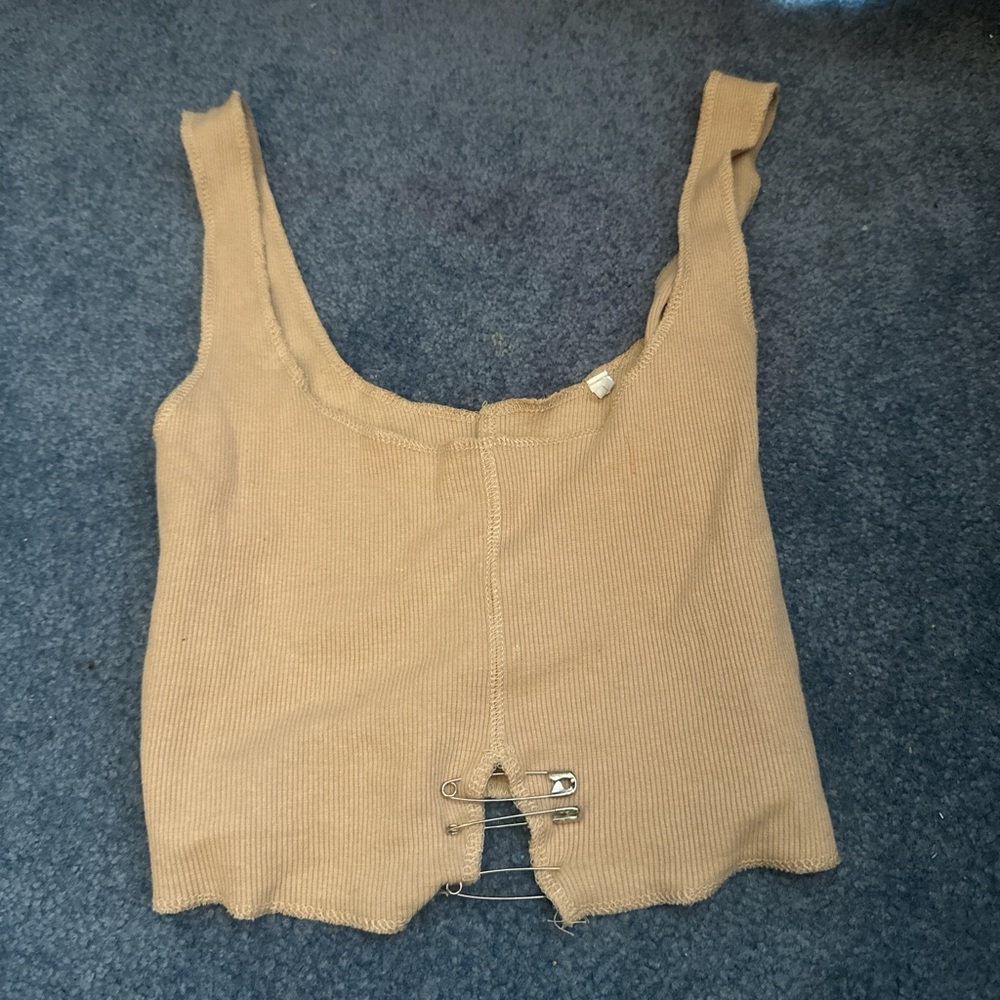 Trendy Tan Crop Top with Safety Pin Details